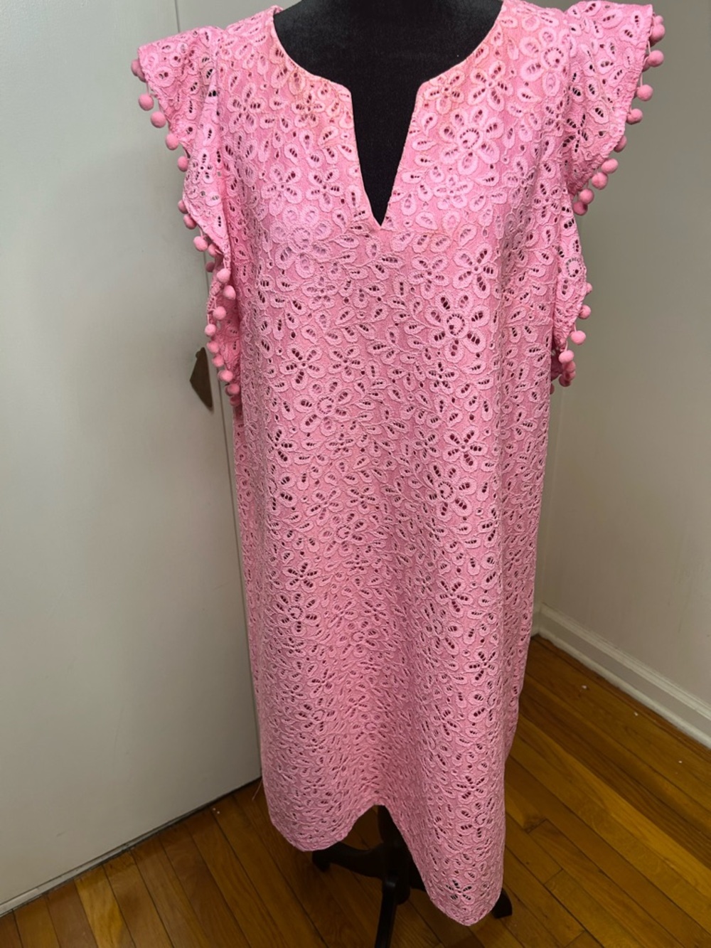 Charter Club Pink Eyelet Shift with Pom-Trim Detail